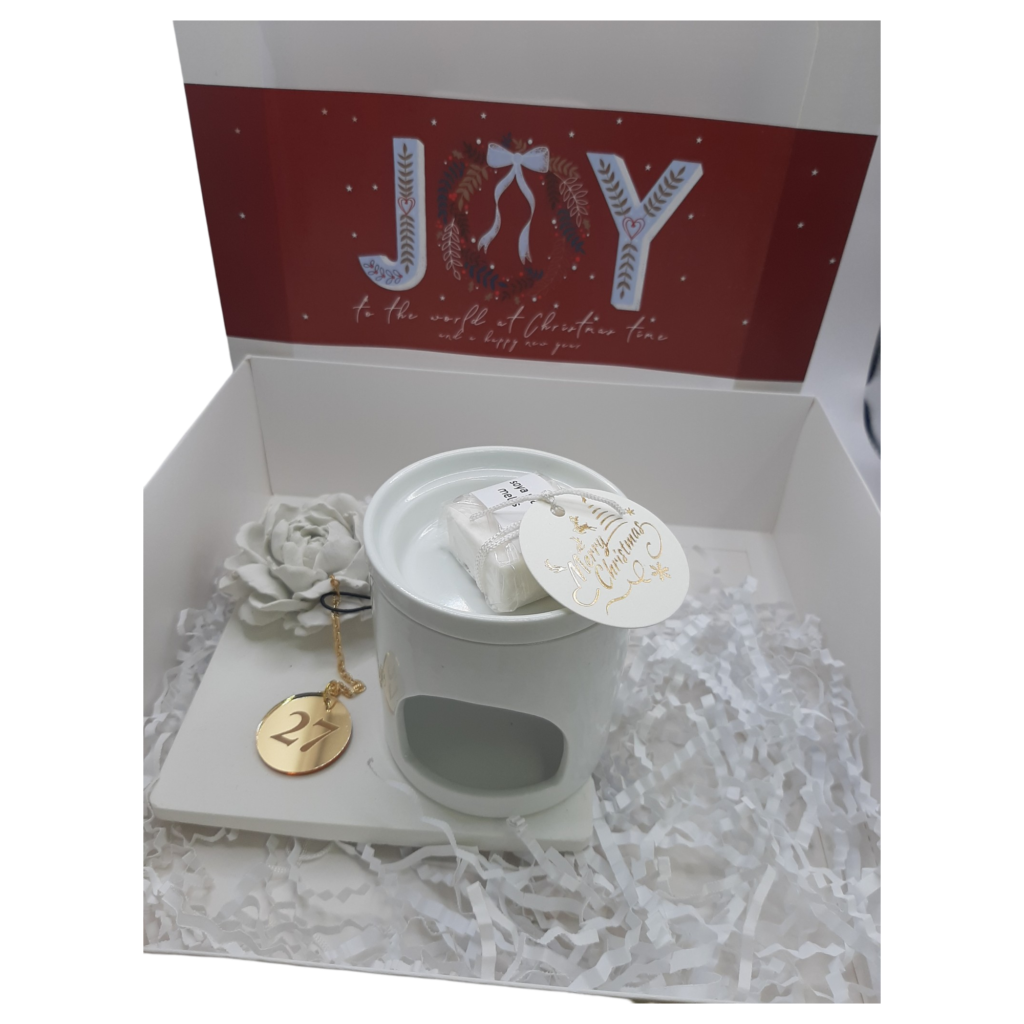 Σετ δώρου με κεραμικό καυστήρα, wax melts και κεραμικό λουλούδι