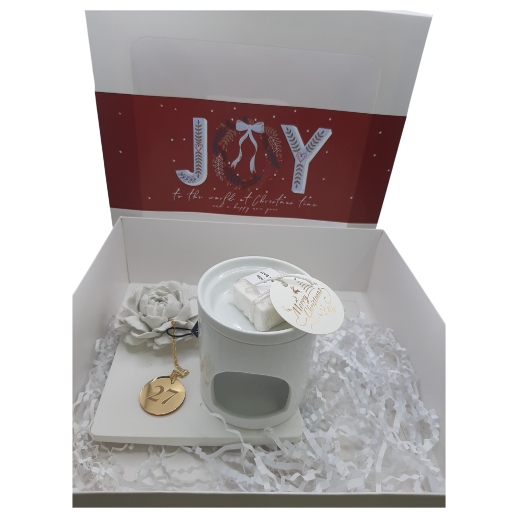 Σετ δώρου με κεραμικό καυστήρα, wax melts και κεραμικό λουλούδι