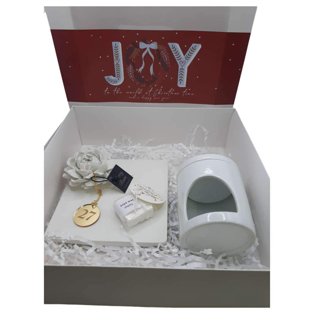 Σετ δώρου με κεραμικό καυστήρα, wax melts και κεραμικό λουλούδι