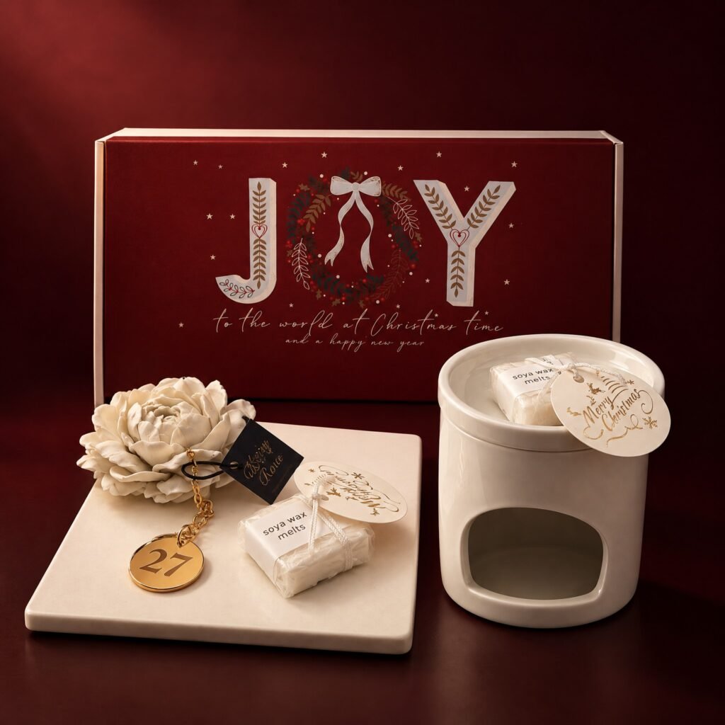Σετ δώρου με κεραμικό καυστήρα, wax melts και κεραμικό λουλούδι